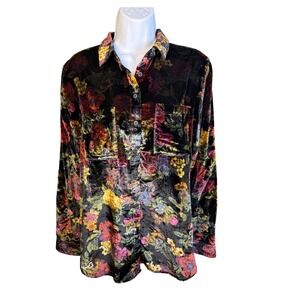 Anthro Pilcro Hadley Floral Velvet Button Down Shirt S Whimsigoth Long Sleeve